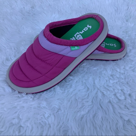 Kids sanuk slipper lounge slides shoes purple pink - Picture 2 of 3